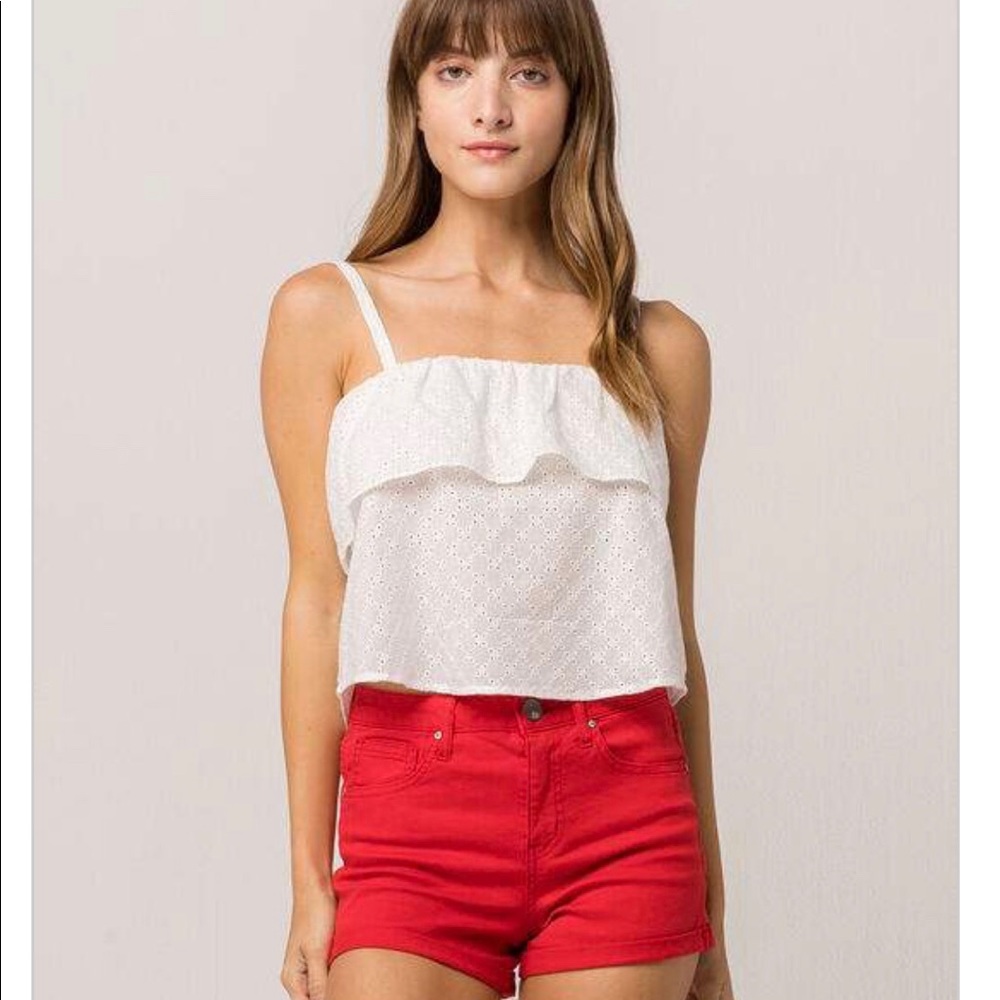 Ivy+Main eyelet flounce crop top